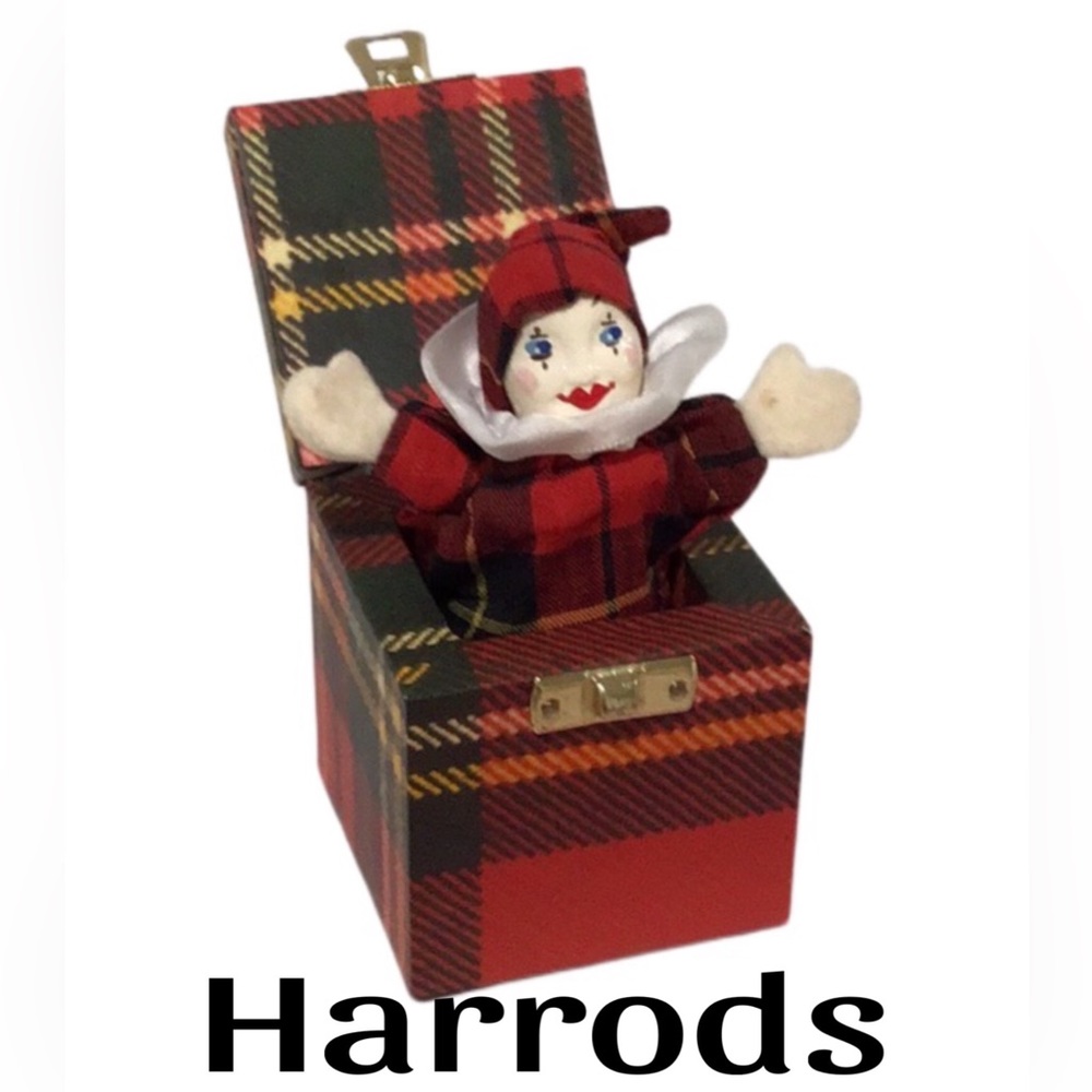 Vintage Harrods Knightsbridge Mini Pop-Up Jack-in-the-Box, Red & Green Plaid